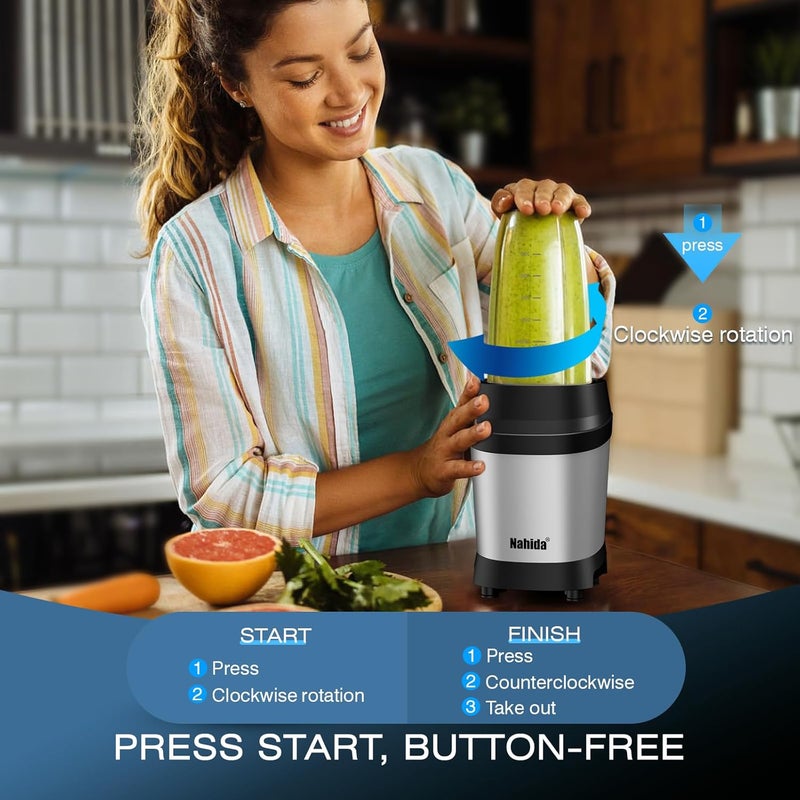 Nahida Blender for Smoothies, 1200W Smoothie Blender for Ice Crushing, Blenders with (2) 6-Fin Blades, Personal Blenders for Kitchen with 23oz, 32oz, 37oz Easy Go Cups for Juices, Silver - Image 3